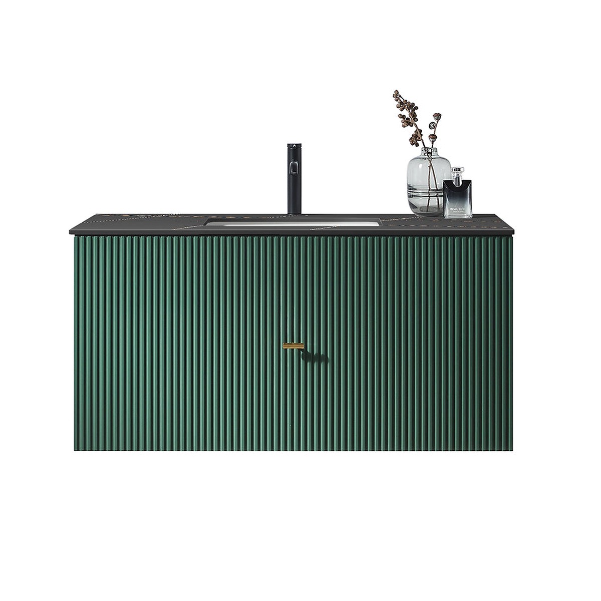 Barcelona 1 Drawer Bathroom Vanity with Black Stone Sink - Wall Mount - 42 WoodForest Green