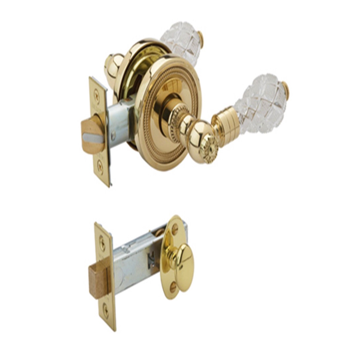 CUT CRYSTAL Door Lever w Privacy Bolt 5053