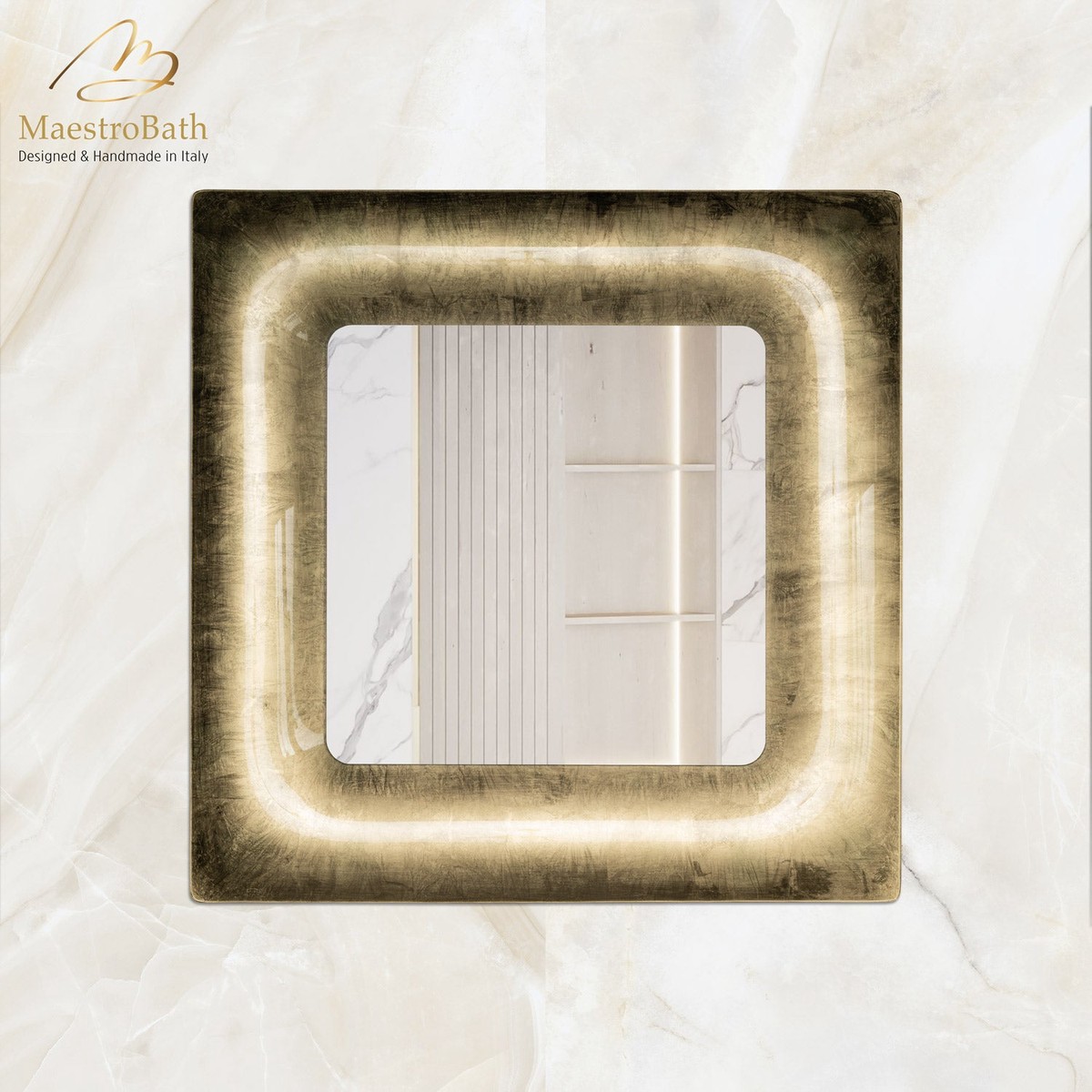 Eviden Luxury Square LED Mirror Gold Leaf