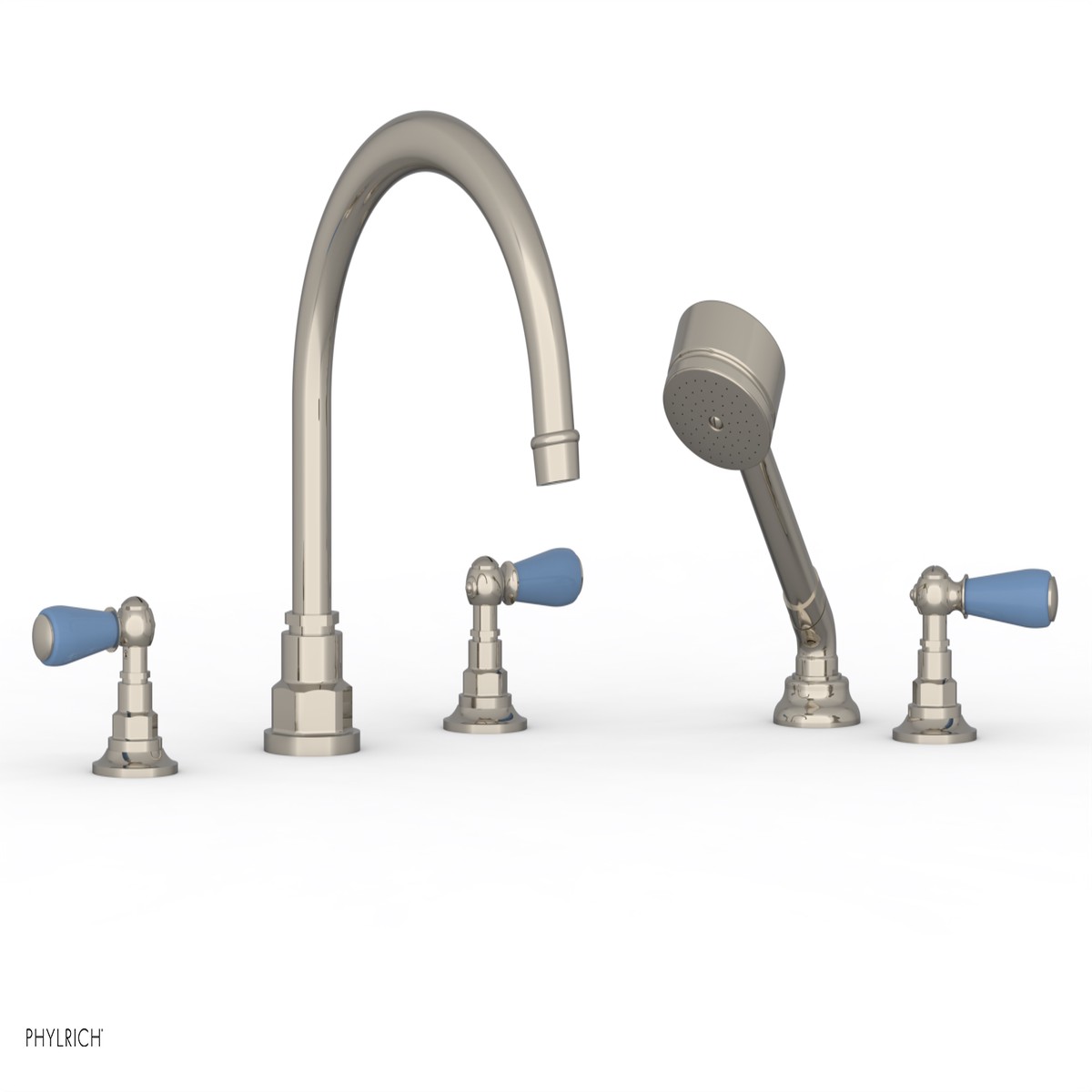 JAMESTOWN - Deck Tub Set with Hand Shower - Lever Handles with Light Blue Accents 165-49