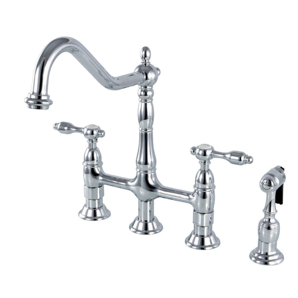 Kingston Brass Tudor Bridge Kitchen Faucet with Brass Sprayer