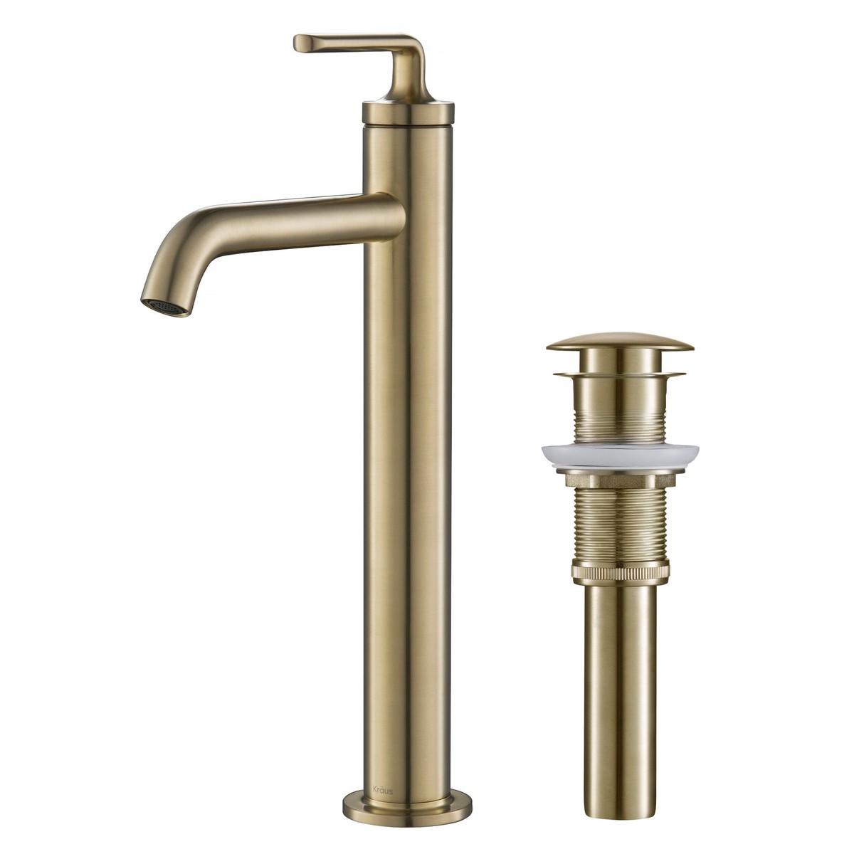 KRAUS Ramus Single Handle Vessel Bathroom Sink Faucet with Pop-Up Drain in Spot Free Brushed Gold