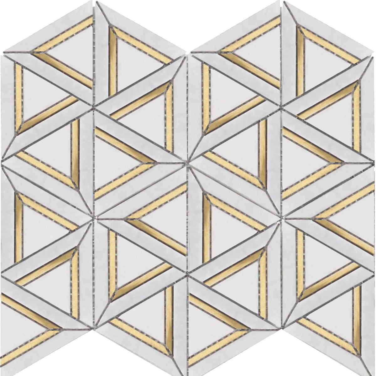 Rockart Carrara White Metal Geo Mosaic Wall Tile - Wall Mount - 12 x 14 PorcelainCarrara White Metal