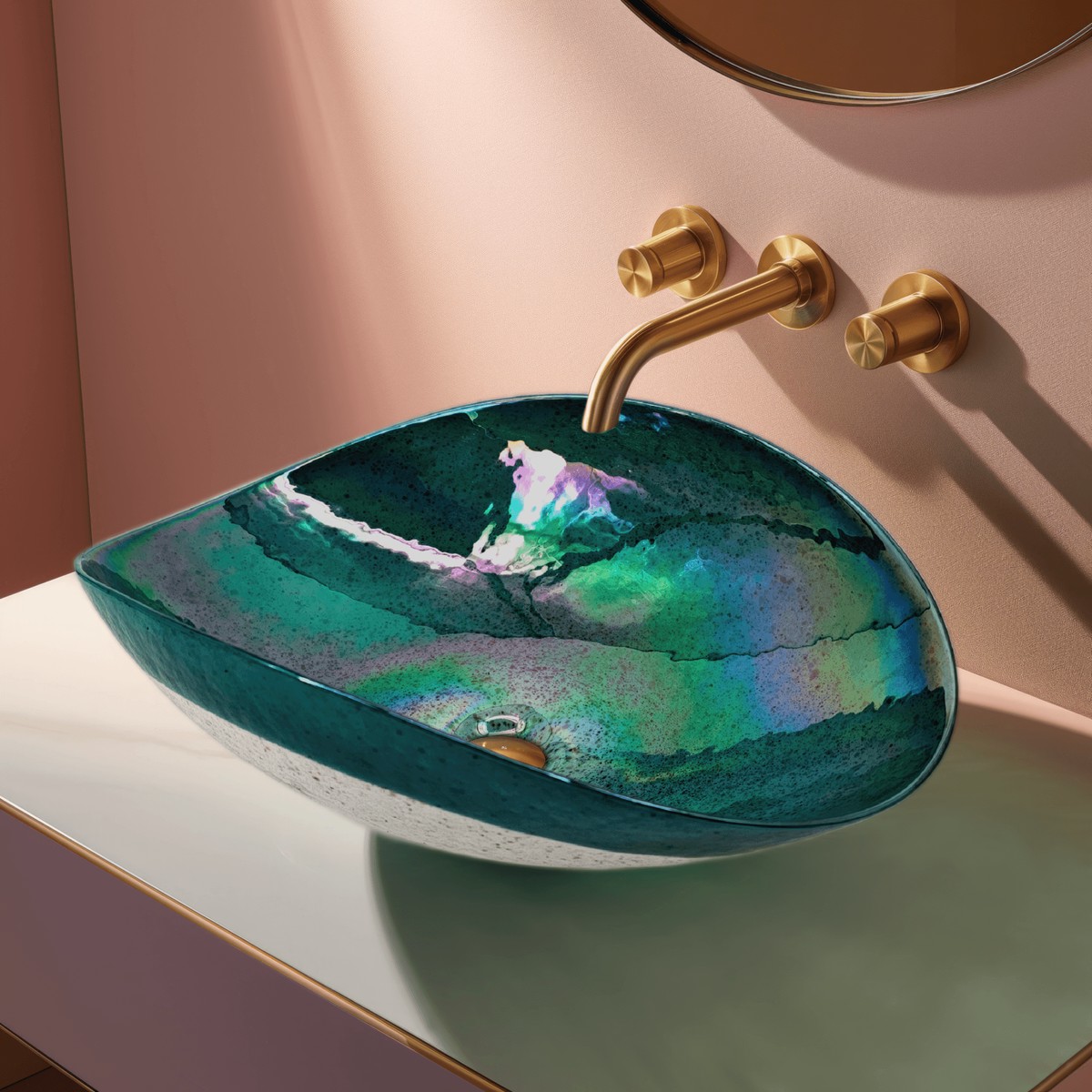 Ruvati 19 Glass Art Vessel Seashell Decorative Pattern Bathroom Sink - Seafoam Green