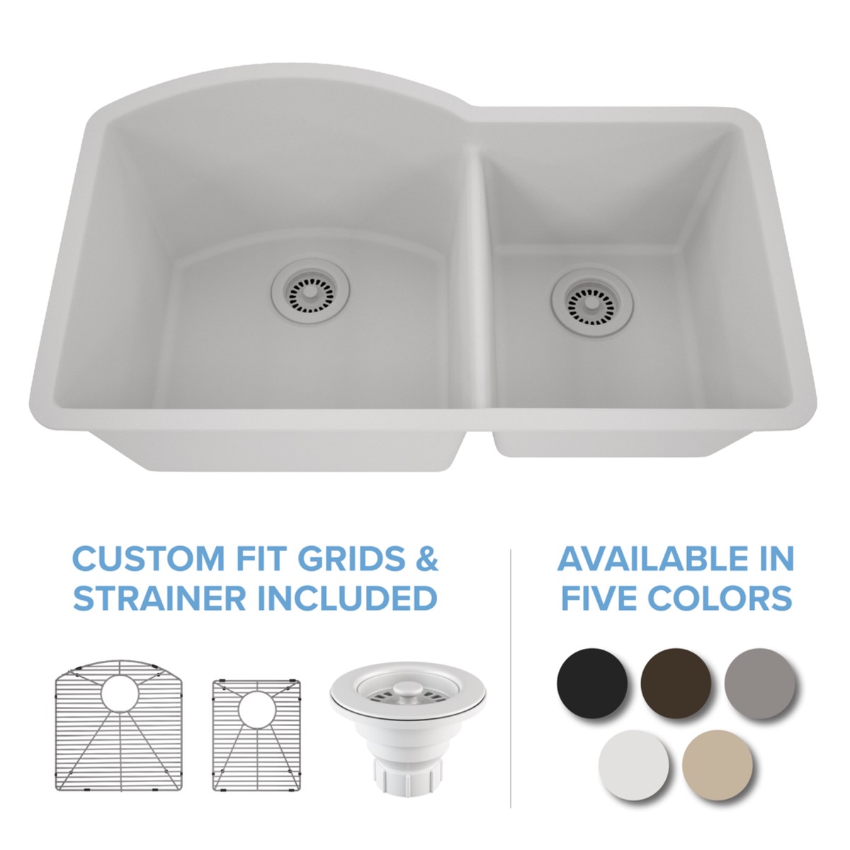 32 Double Bowl 7030 Quartz Composite Sink