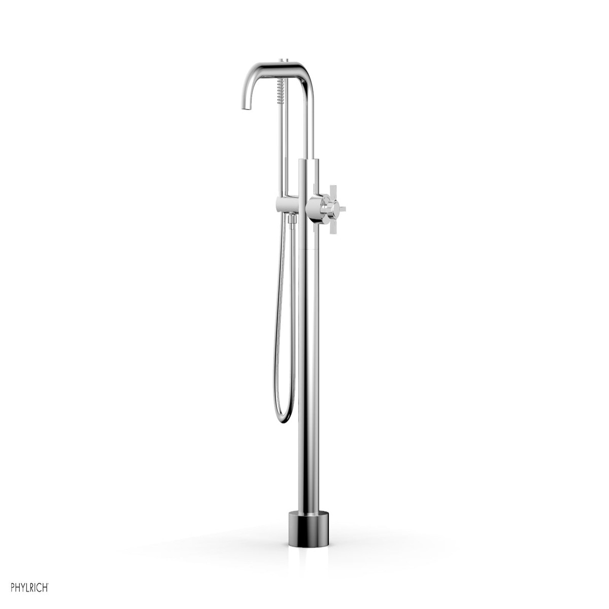 BASIC Low Floor Mount Tub Filler - Cross Handle with Hand Shower D132-45-03