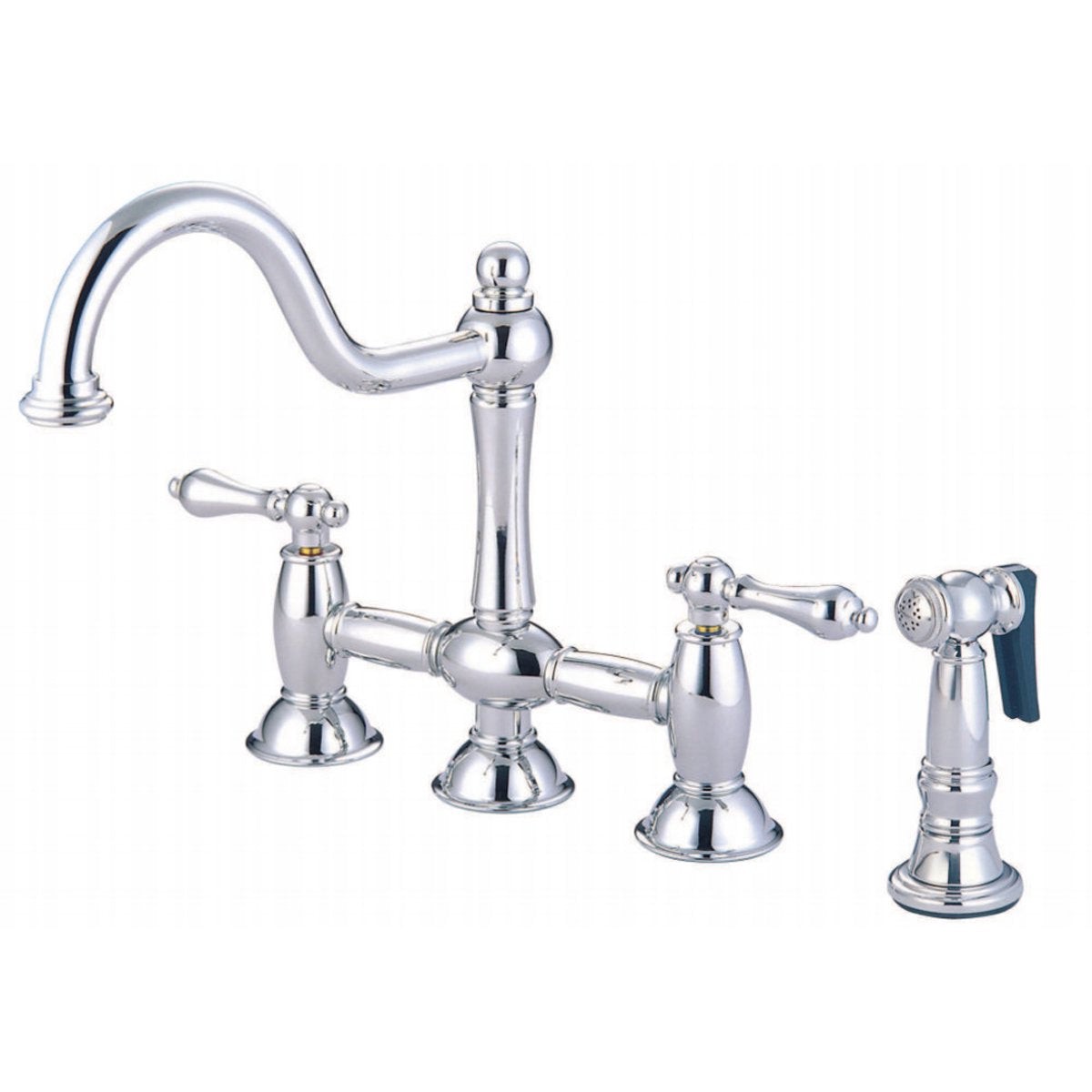 Kingston Brass Restoration Two-Handle Kitchen Bridge Faucet with Brass Sprayer