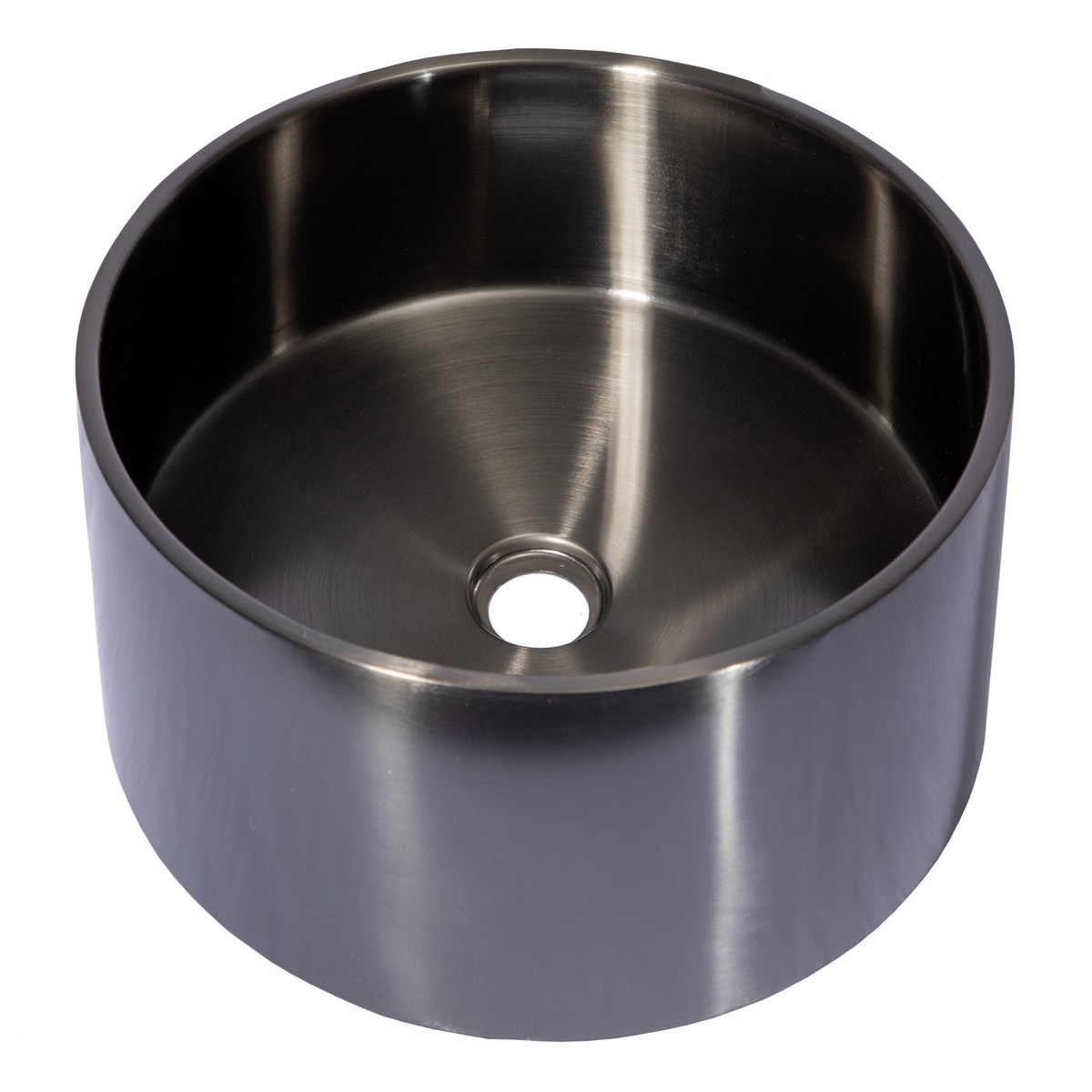 15 34 Round Thick Rim Stainless Steel Bathroom Vessel Sink with Drain in Black