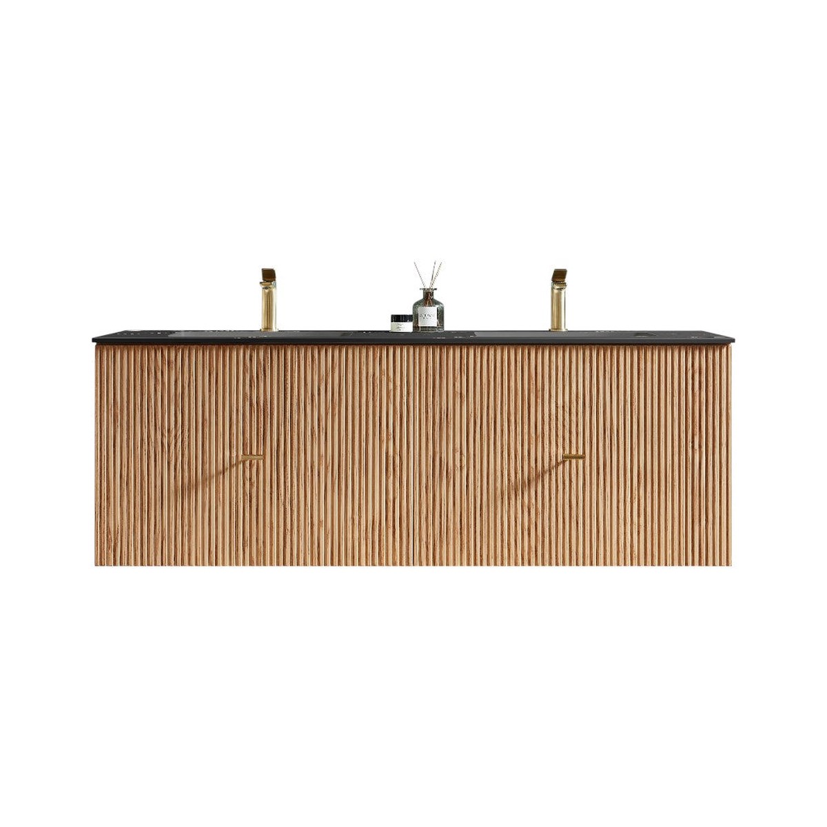 Barcelona 2 Drawers Bathroom Vanity with Black Stone Sink - Wall Mount - 60 WoodNatural Oak