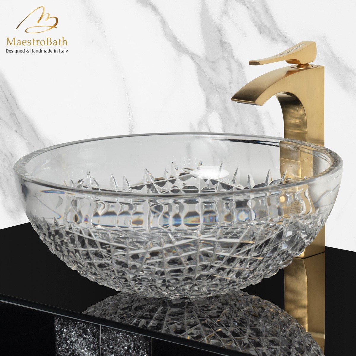 De Medici Ice Round Transparent Crystal Vessel Sink