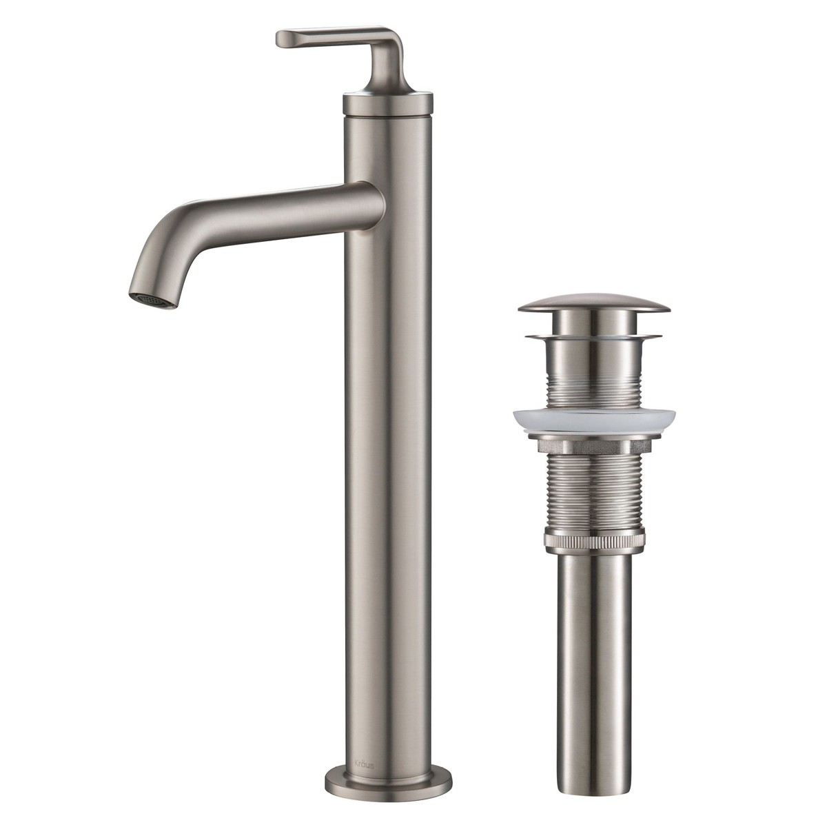 KRAUS Ramus Single Handle Vessel Bathroom Sink Faucet with Pop-Up Drain in Spot Free Stainless Steel