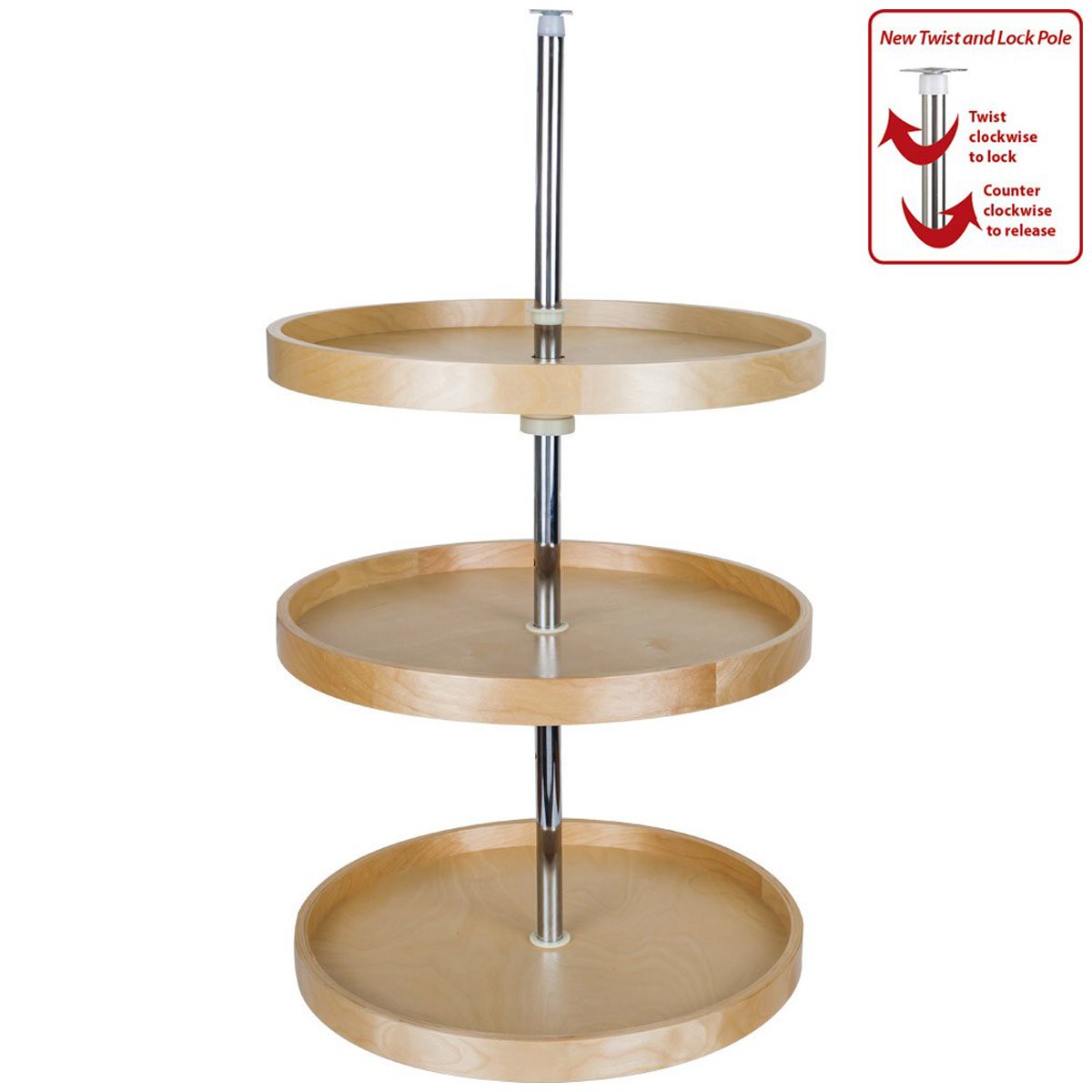Hardware Resources Round Banded Lazy Susan Three Shelf Set with Twist and Lock Pole