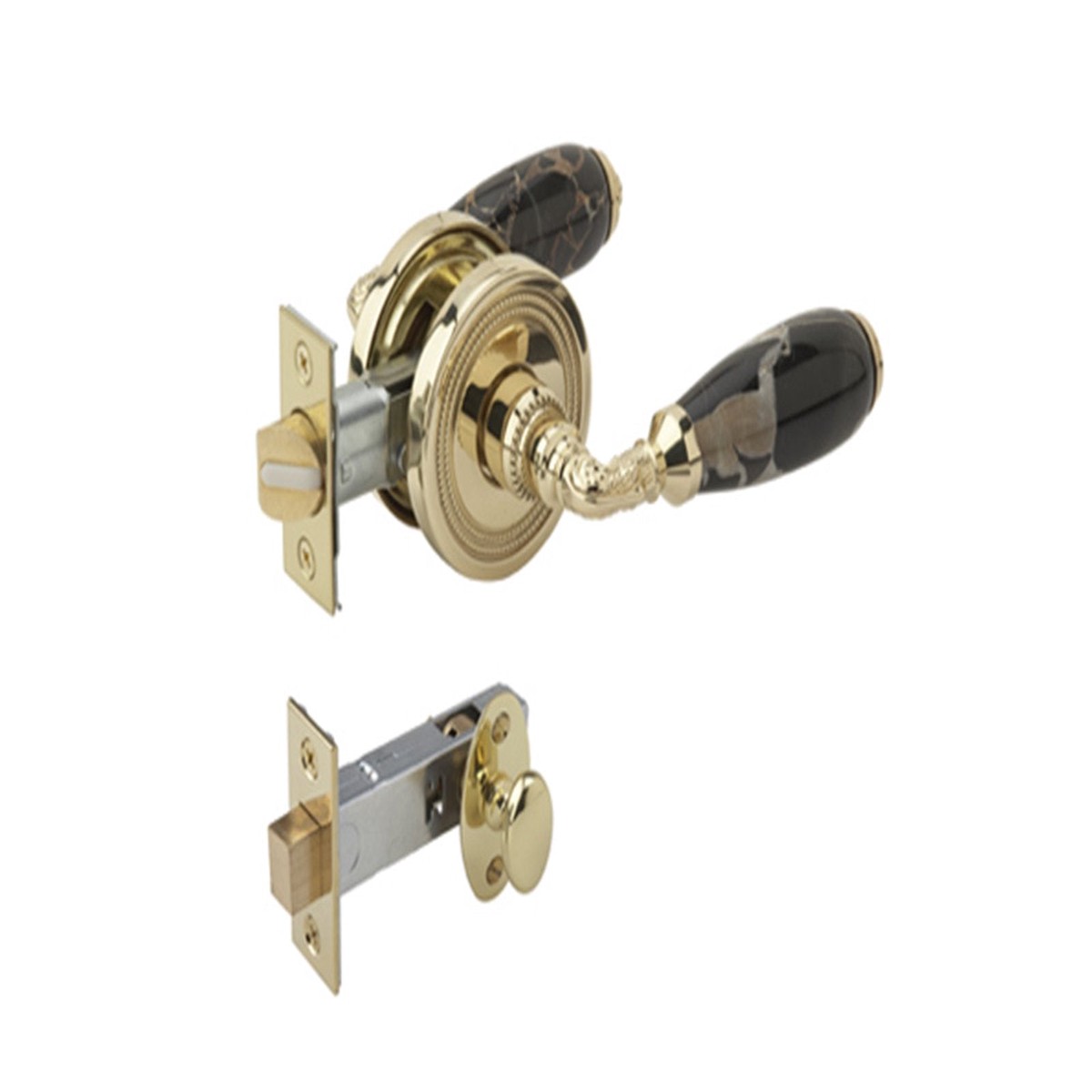 BLACK MARBLE Door Lever w Privacy Bolt 5163