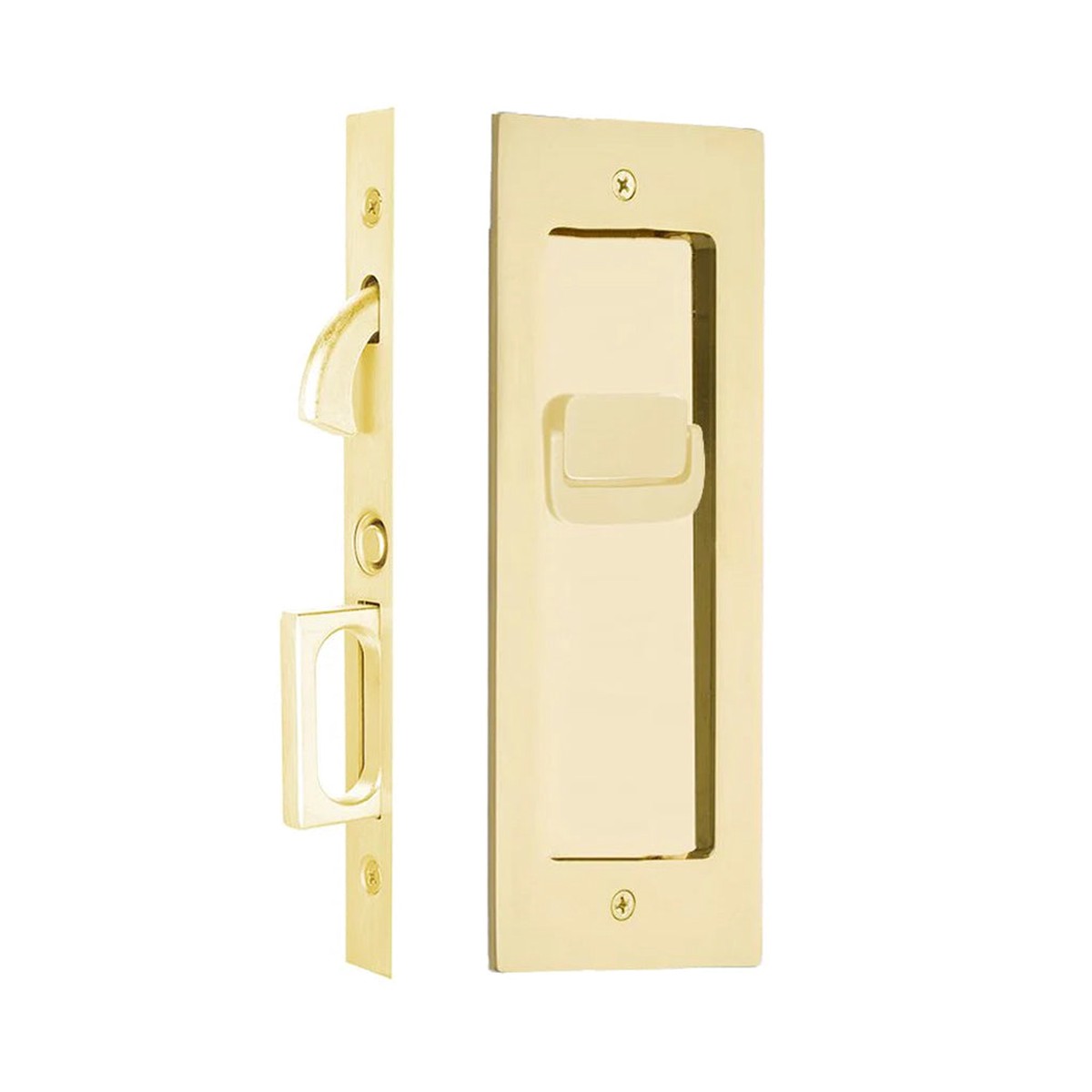 Modern Rectangular Privacy Mortise Pocket Door Lockset - Door Mount - 8 BrassUnlacquered Brass