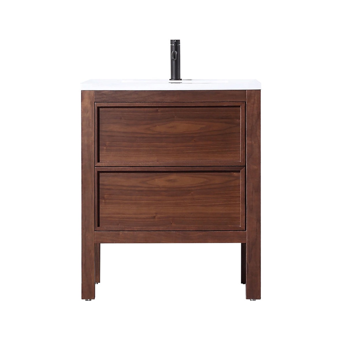Annecy 2 Drawers Bathroom Vanity with Acrylic Sink - Floor Mount - 24 WoodDark Walnut