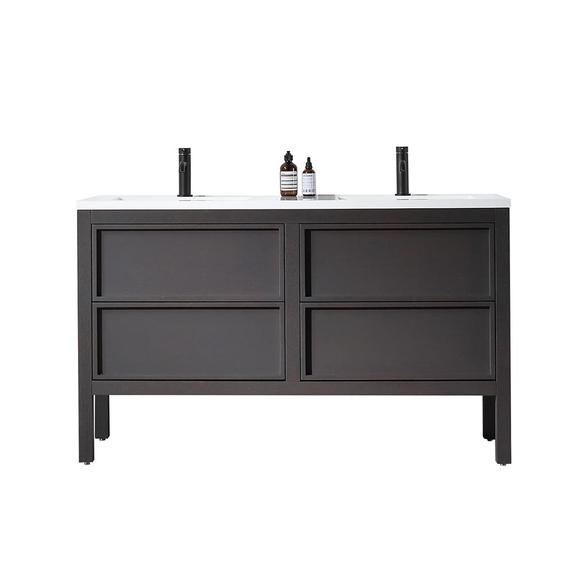 Annecy 4 Drawers Bathroom Vanity with Acrylic Sink - Floor Mount - 55 WoodCharcoal Oak
