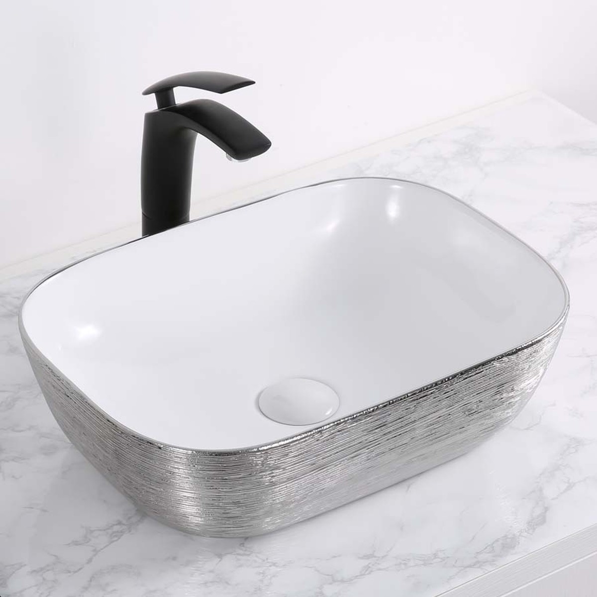 Ruvati 20 x 16 Bathroom Vessel Sink White with Silver