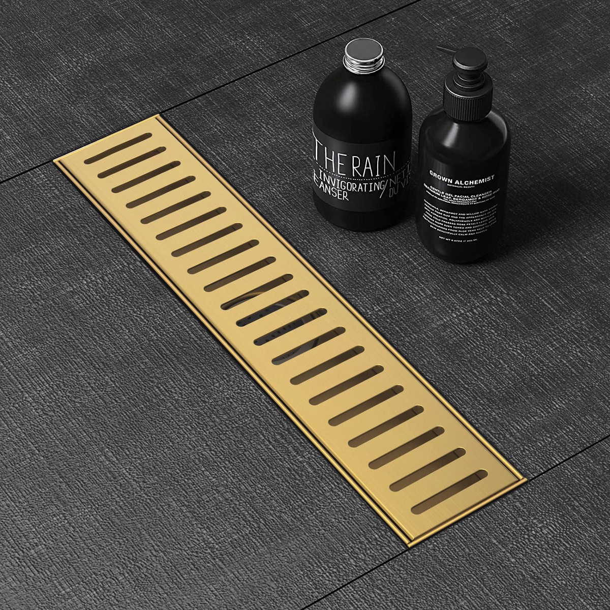 WEBANG 12 Inch Capsule Pattern Linear Shower Drain With Accessories Brushed Gold