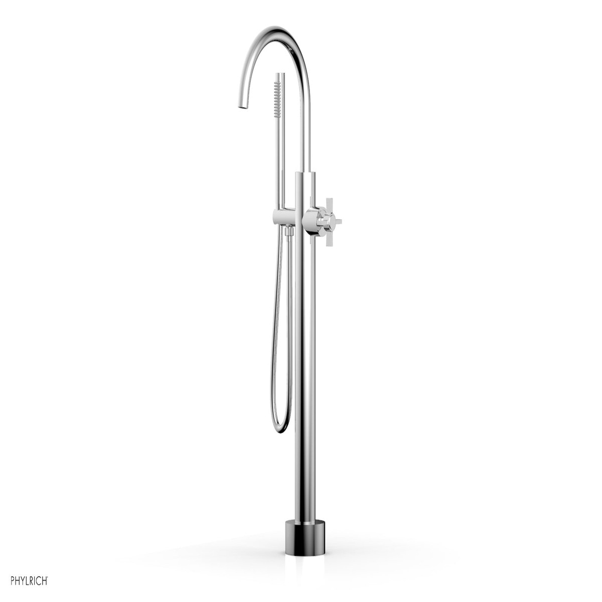 BASIC Low Floor Mount Tub Filler - Cross Handle with Hand Shower D132-44-03