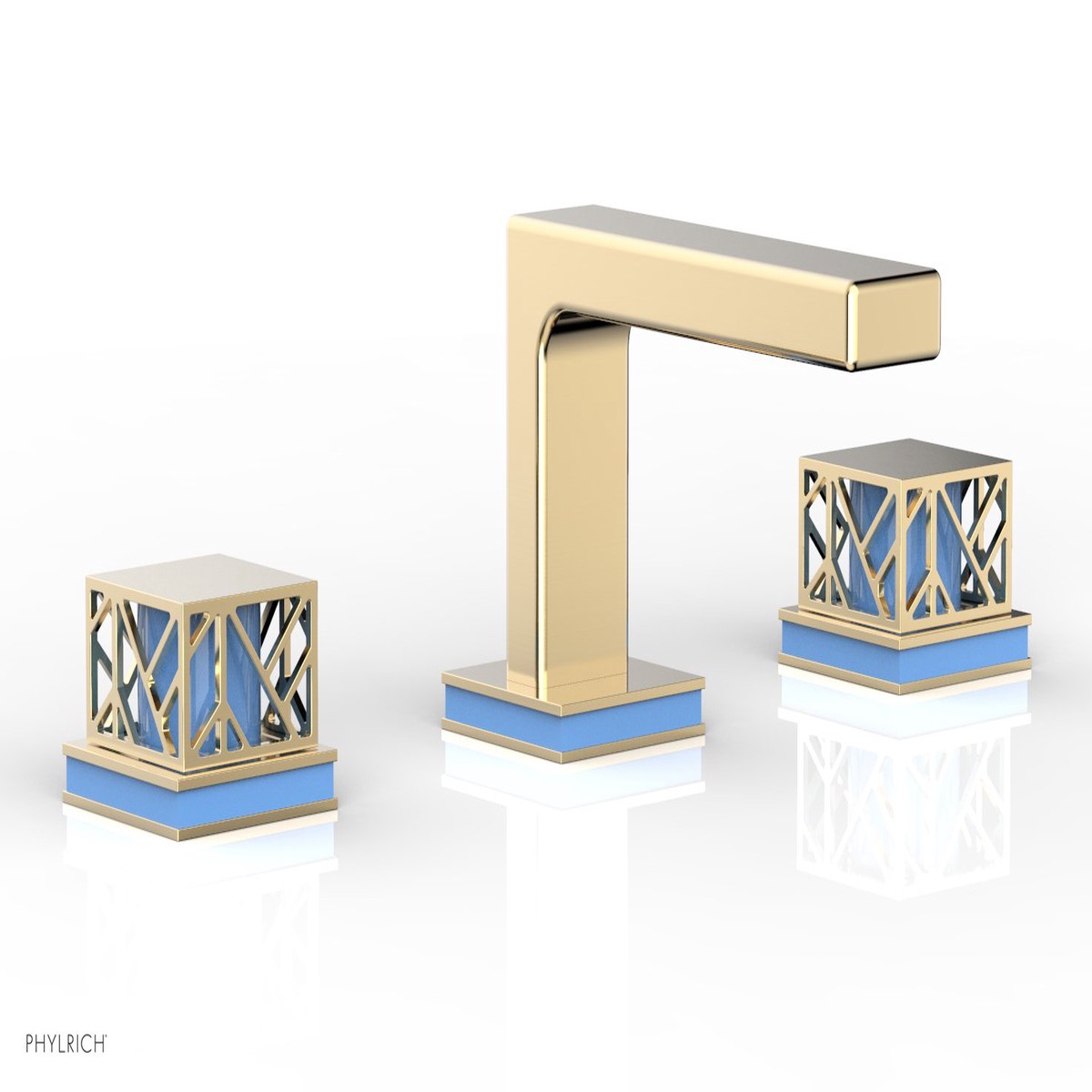 JOLIE Widespread Faucet - Square Handles with Light Blue Accents 222-02