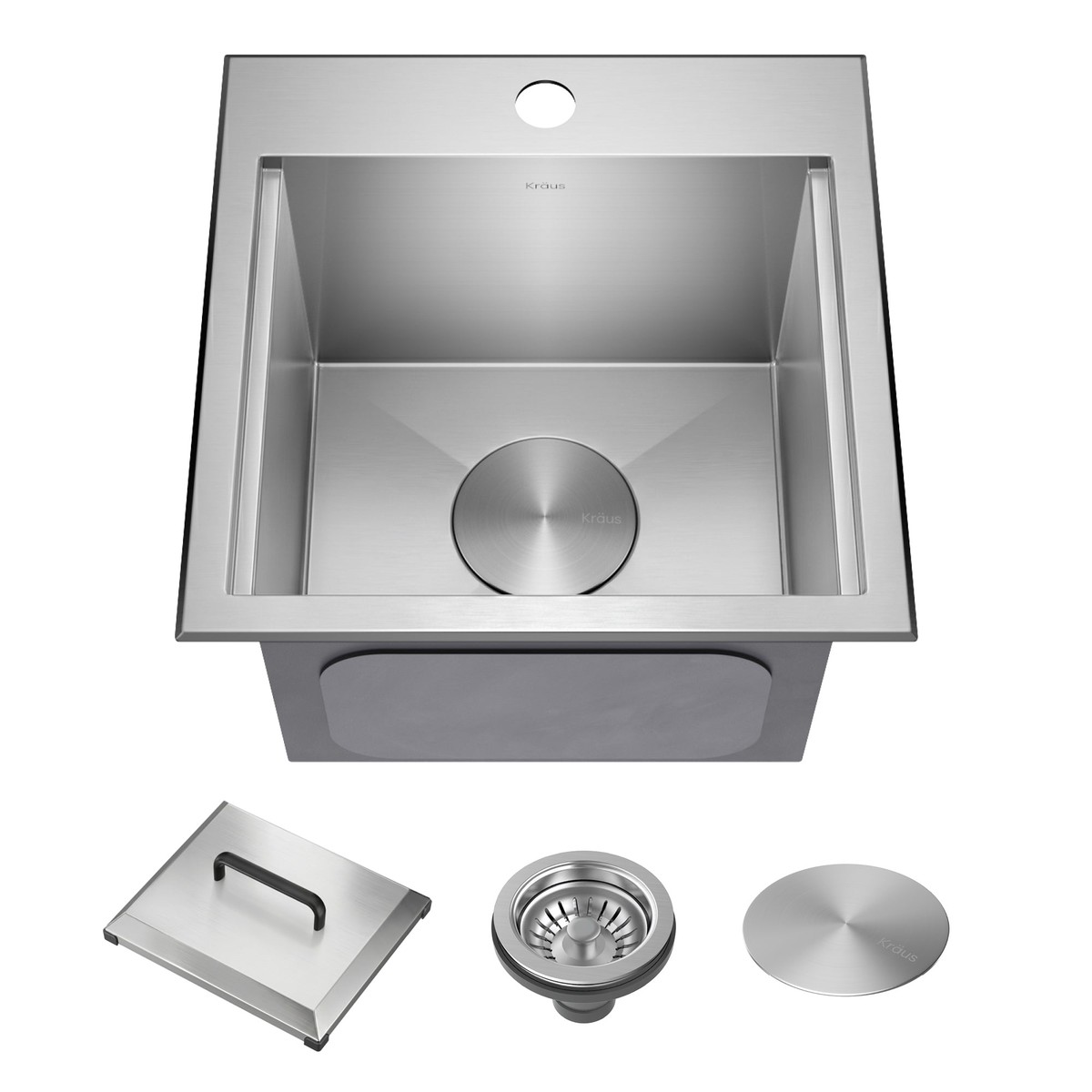 KRAUS 15 15 Outdoor T-316 Marine Grade Workstation Sink with Marine-Grade Lid KCA-1800