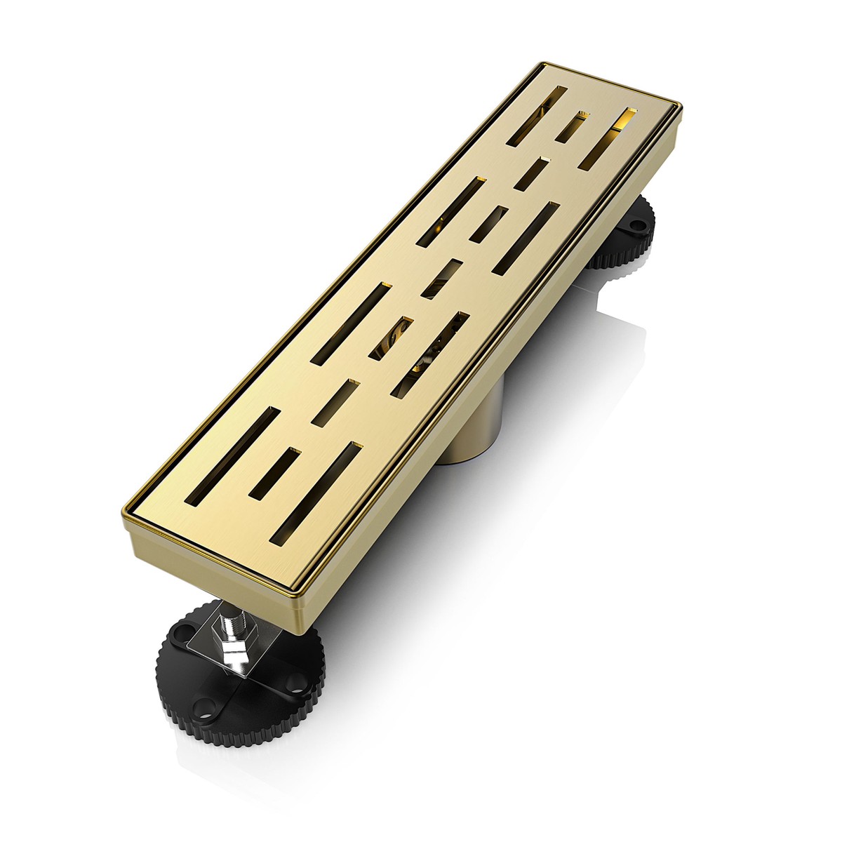 WEBANG 12 Inch Rainline Pattern Linear Shower Drain With Accessories Brushed Gold