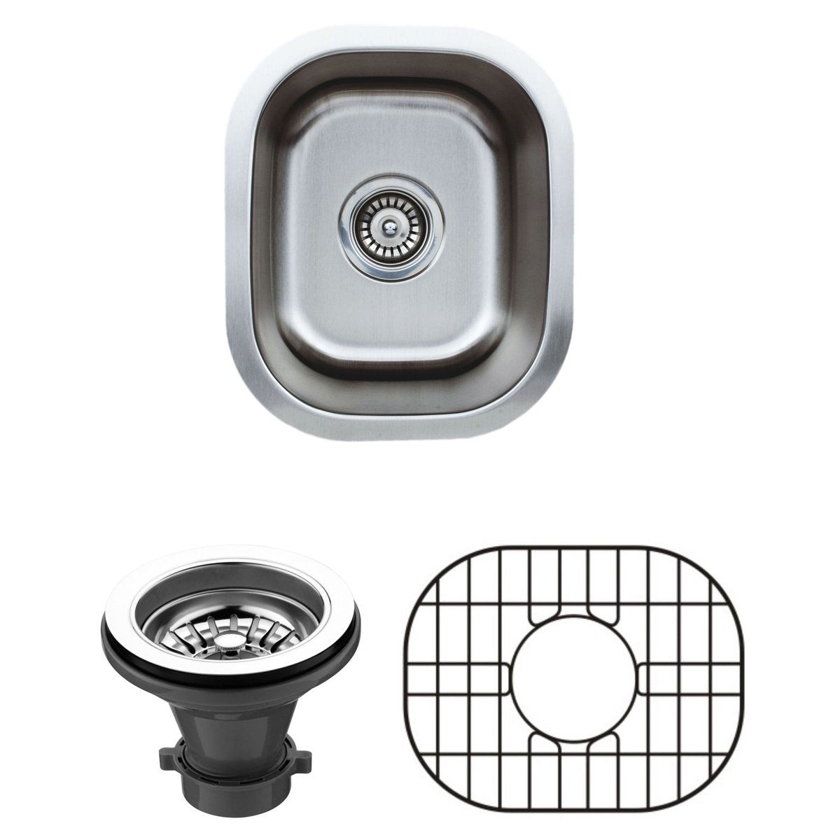 Wells Sinkware 15 18-Gauge Undermount Single Bowl Stainless Steel Bar Sink with Grid Rack and Strainer