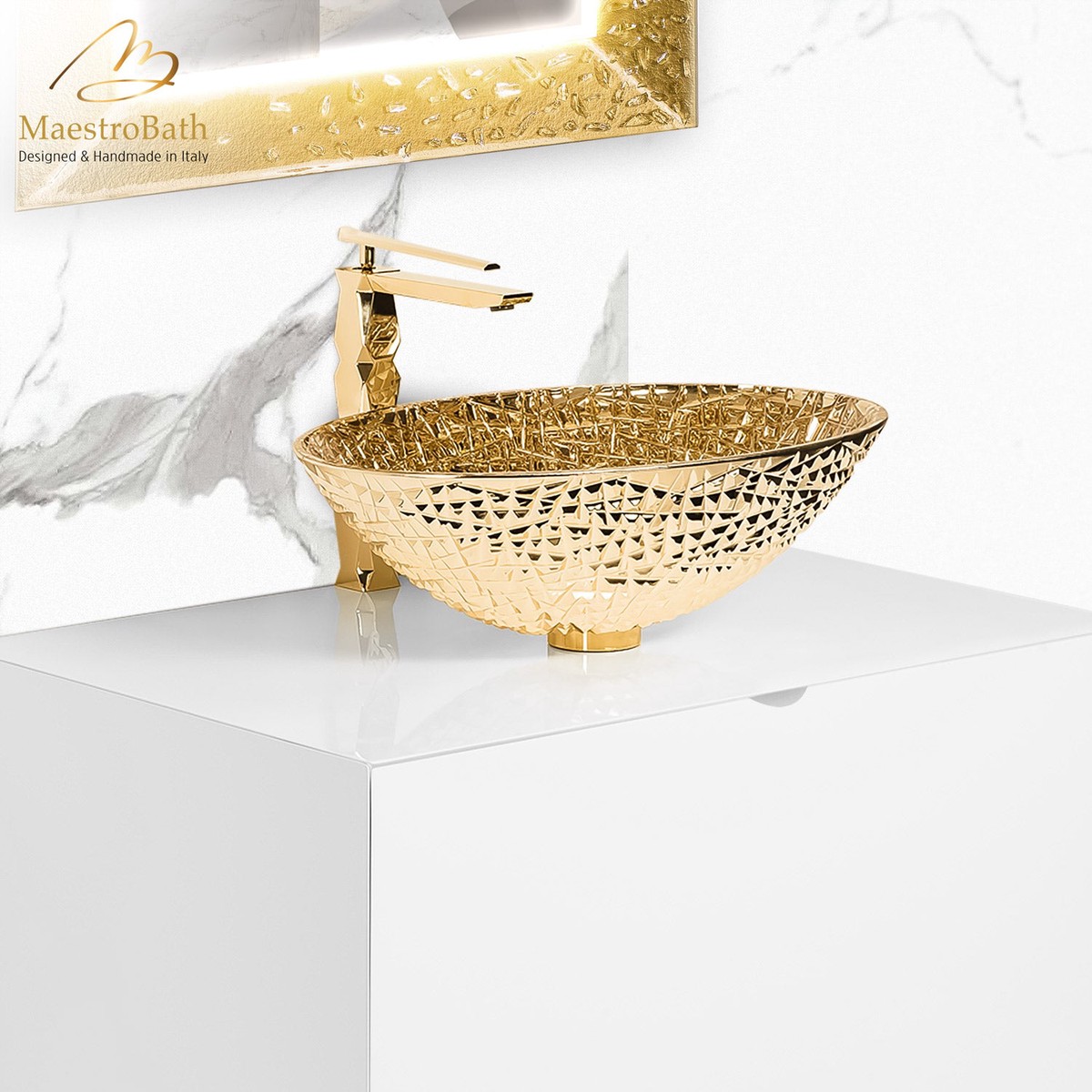De Medici Ice Oval Crystal Vessel Sink