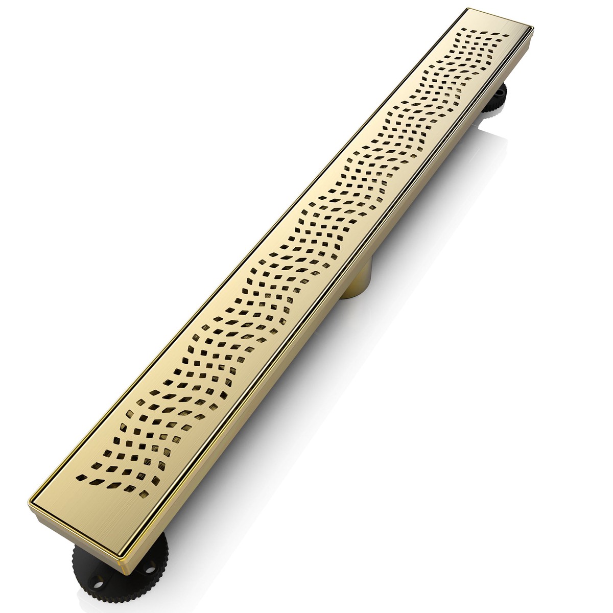 WEBANG 24 Inch Wave-Hole Pattern Linear Shower Drain With Accessories Brushed Gold