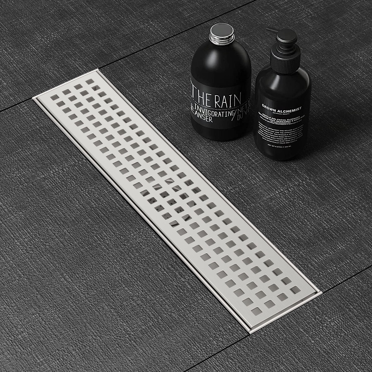 WEBANG 12 Inch Square Hole Pattern Linear Shower Drain With Accessories Brushed Stainless Steel