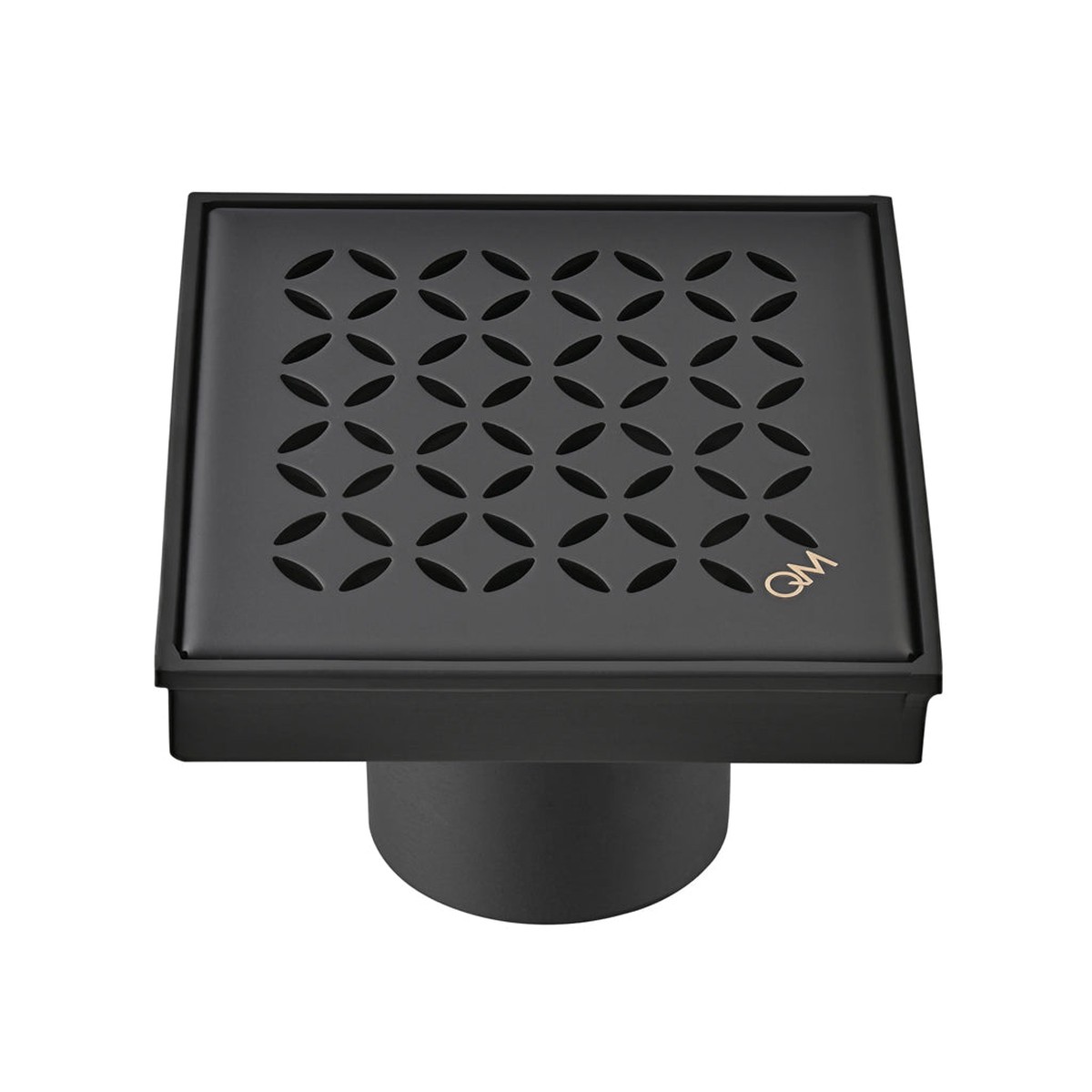 Delmar Lotus Center Square Shower Drain - Floor Mount - 4 Stainless SteelBlack