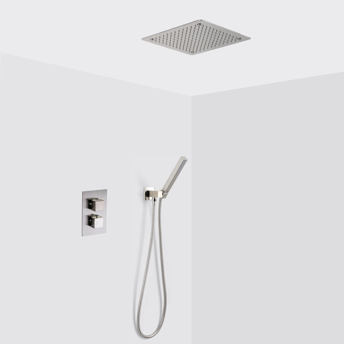 Devon 2-3 Way Shower Set With Hand Shower Set - Flush Mount - 12 BrassBrushed Nickel