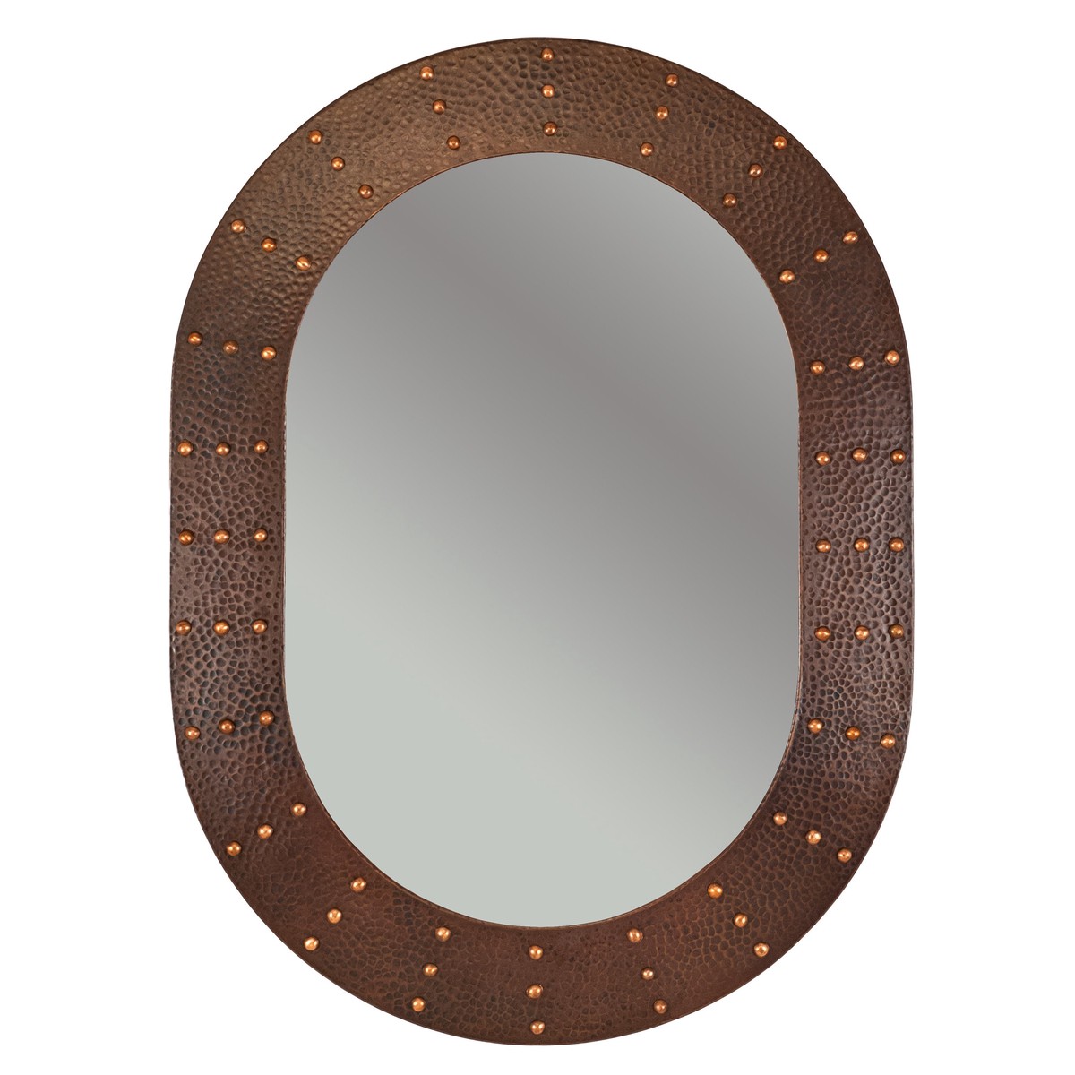 35 Hand Hammered Oval Copper Mirror with Hand Forged Rivets