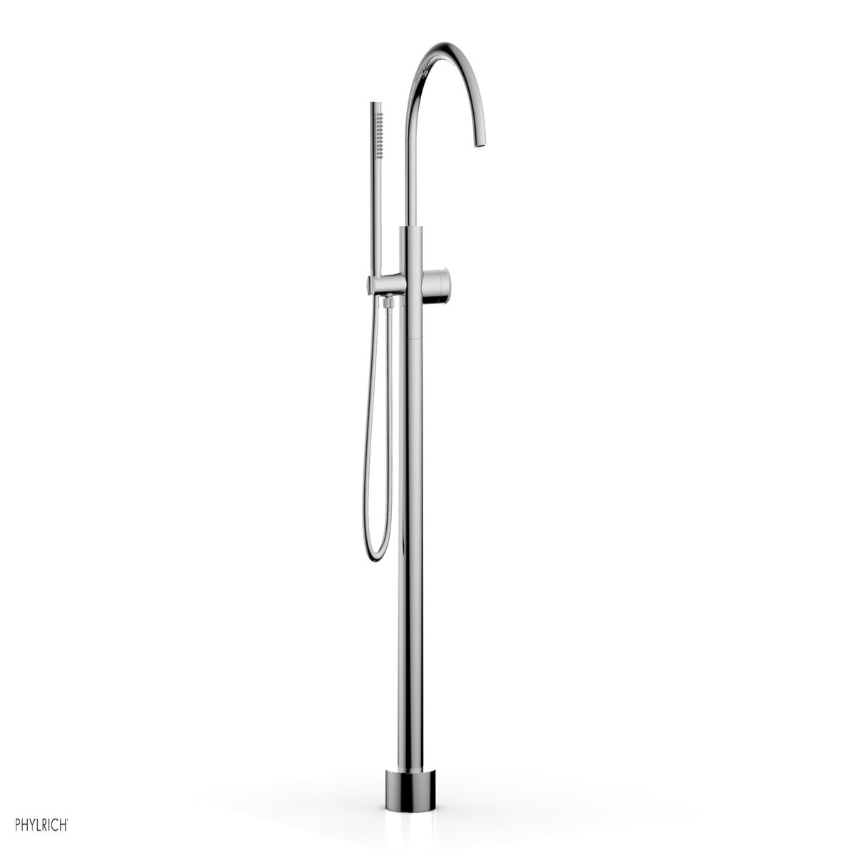 BASIC II Tall Floor Mount Tub Filler - Knurled Handle with Hand Shower 230-44-01
