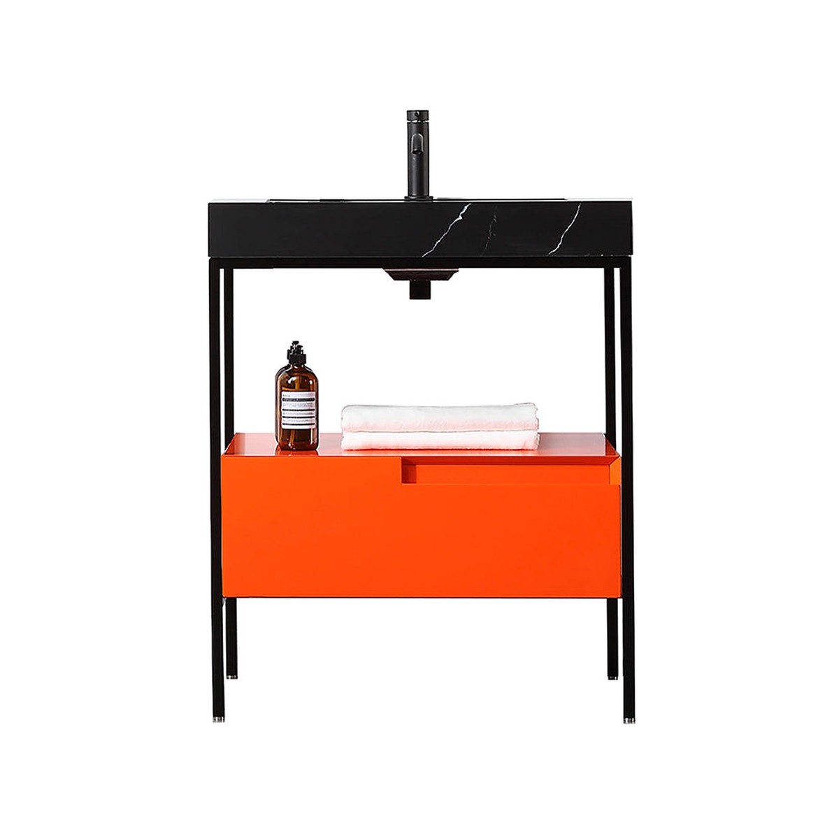 Texel 1 Drawer And 1 Open Shelf Bathroom Vanity with Quartz Sink - Floor Mount - 30 WoodMetalRed AmberBlack