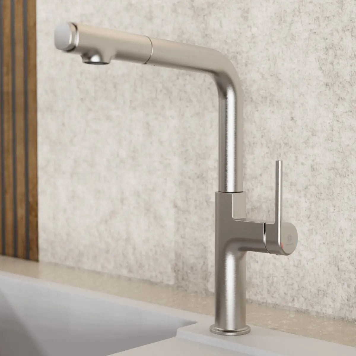 Wasserwerk Kitchen Faucet with Straight Pull-Out Spout in Brushed Nickel