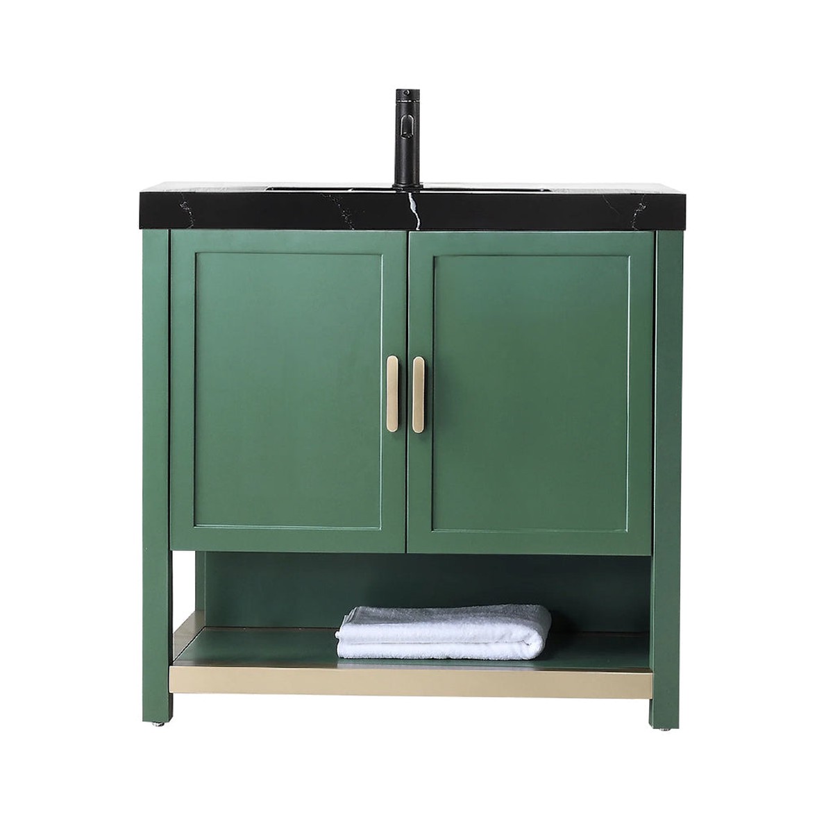 Winchester 2 Doors Bathroom Vanity with Black Quartz Sink - Floor Mount - 36 WoodForest Green