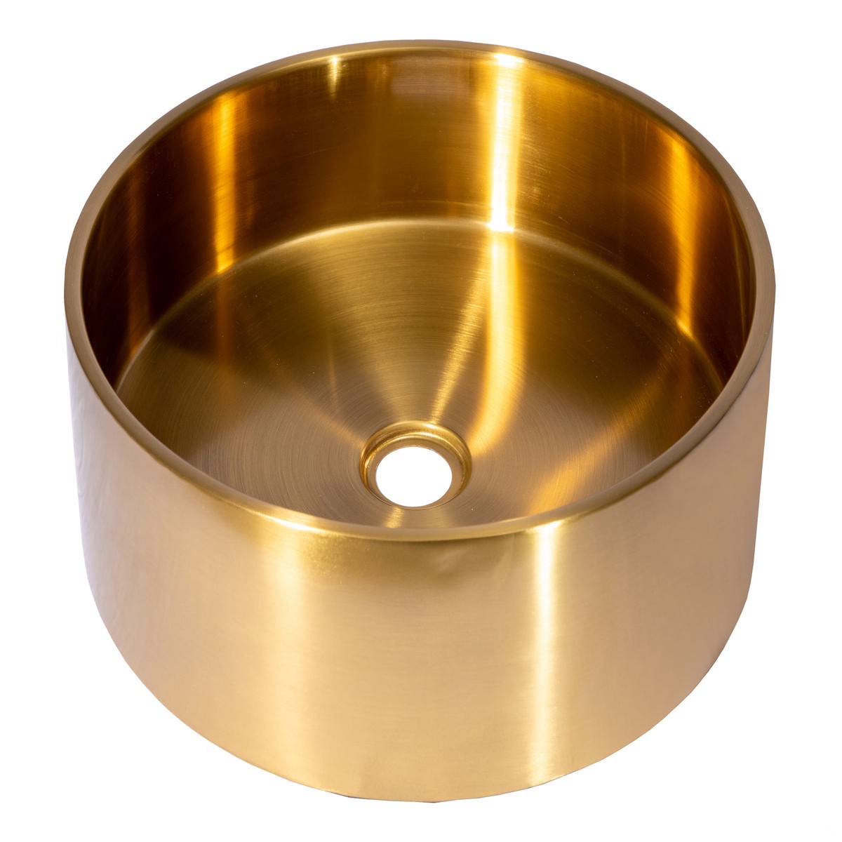 15 34 Round Thick Rim Stainless Steel Bathroom Vessel Sink with Drain in Gold