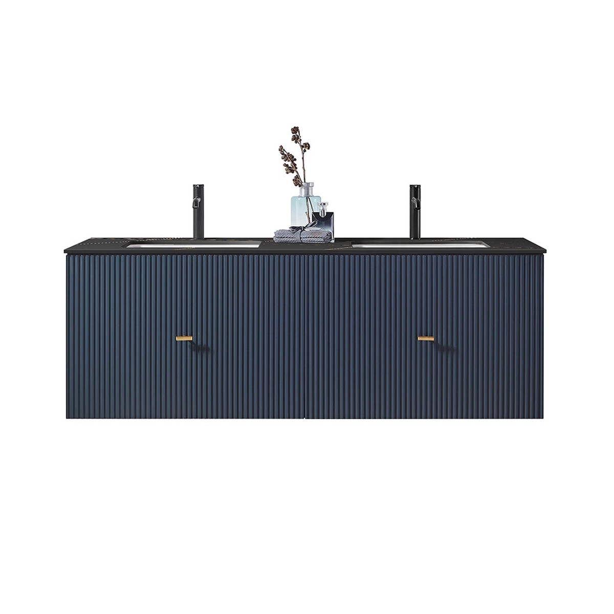 Barcelona 2 Drawers Bathroom Vanity with Black Stone Sink - Wall Mount - 60 WoodDark Blue