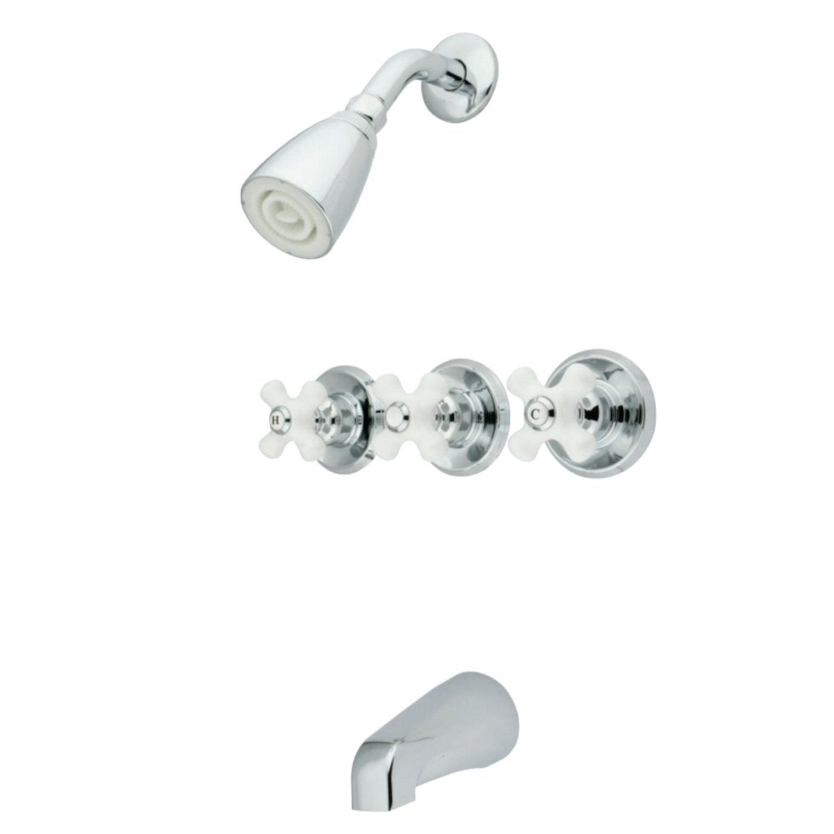 Kingston Brass 3-Porcelain Cross Handles Tub and Shower Faucet