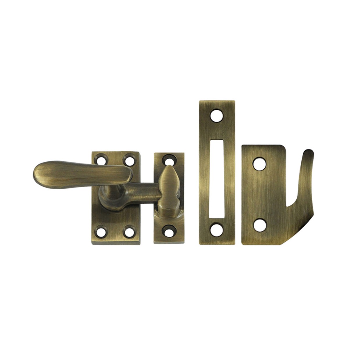 Universal Casement Fastener Medium Window Lock - Window Mount - 3 BrassAntique Brass