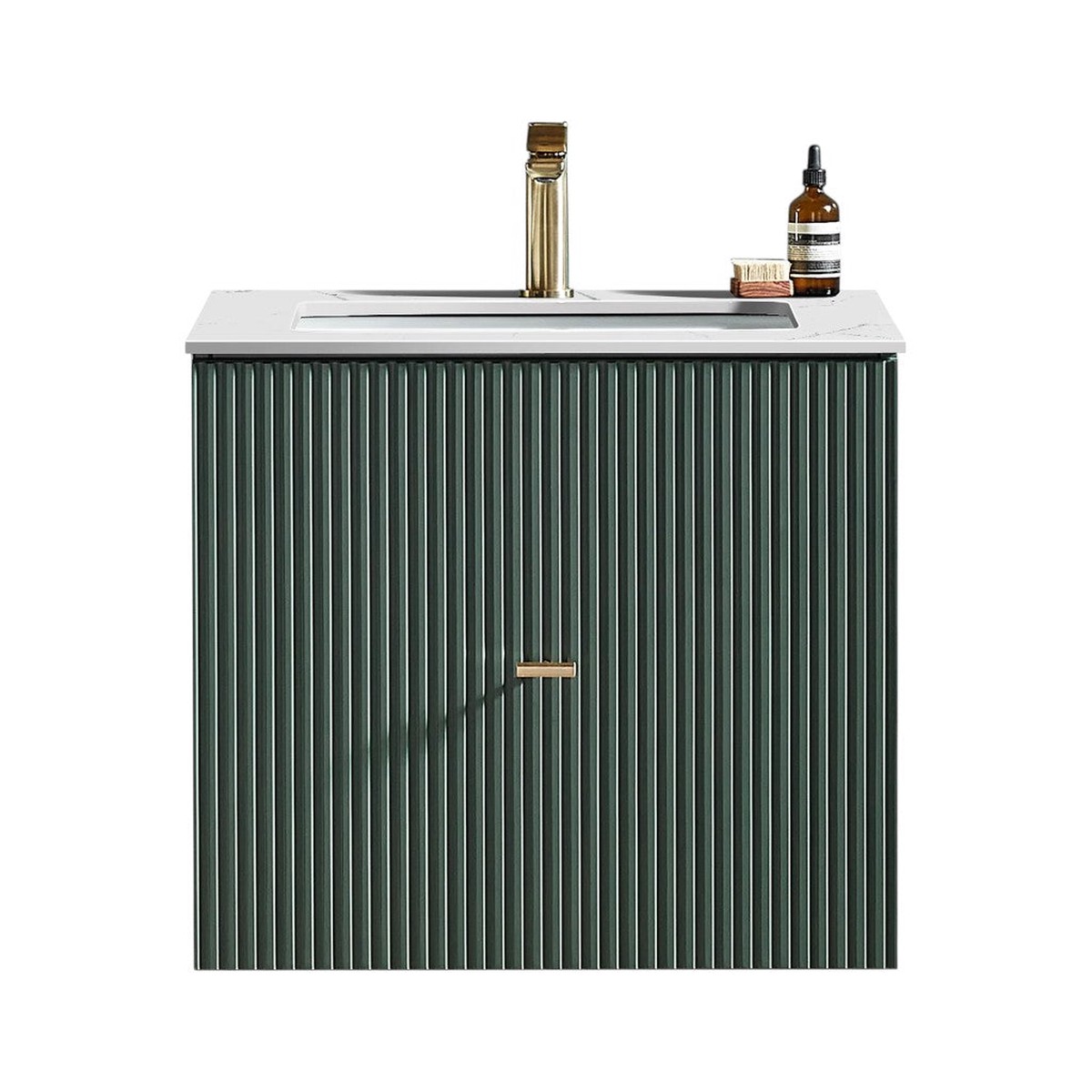 Barcelona 1 Drawer Bathroom Vanity with White Stone Sink - Wall Mount - 24 WoodForest Green