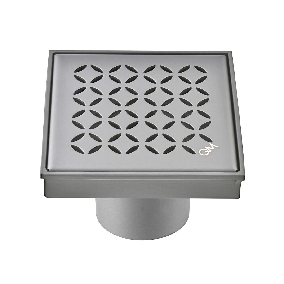 Delmar Lotus Center Square Shower Drain - Floor Mount - 4 Stainless SteelSatin