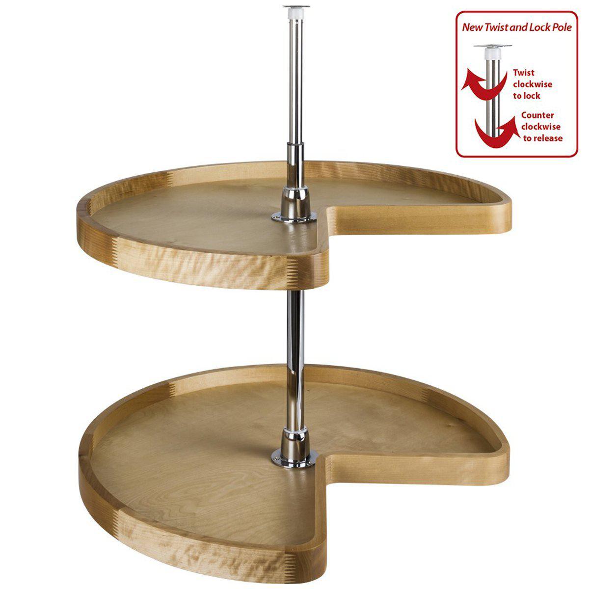 Hardware Resources Kidney Wood Lazy Susan Set with Twist and Lock Pole