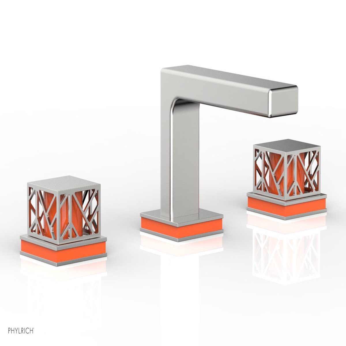 JOLIE Widespread Faucet - Square Handles with Orange Accents 222-02