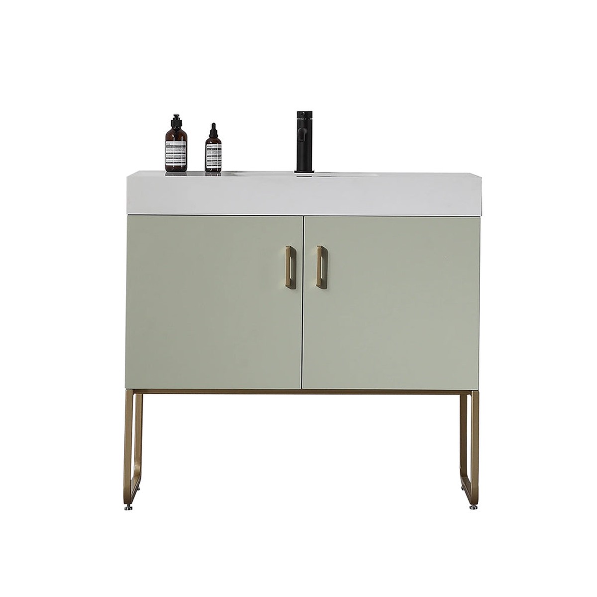Veemon 2 Doors Bathroom Vanity with Quartz Sink - Floor Mount - 36 WoodMetalPineGold