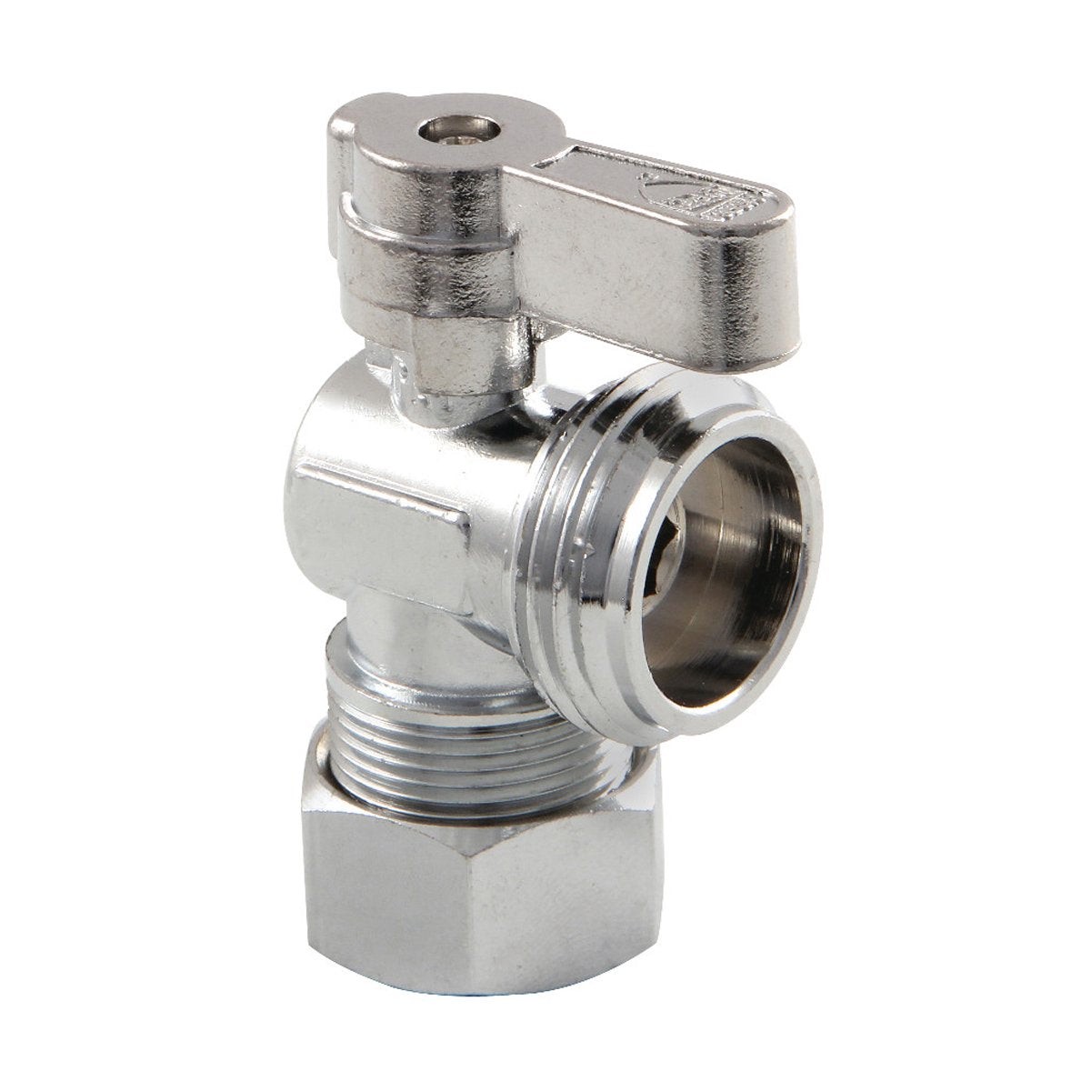 58 OD Comp x 34 Hose Thread Angle Shut Off Valve in Polished Chrome