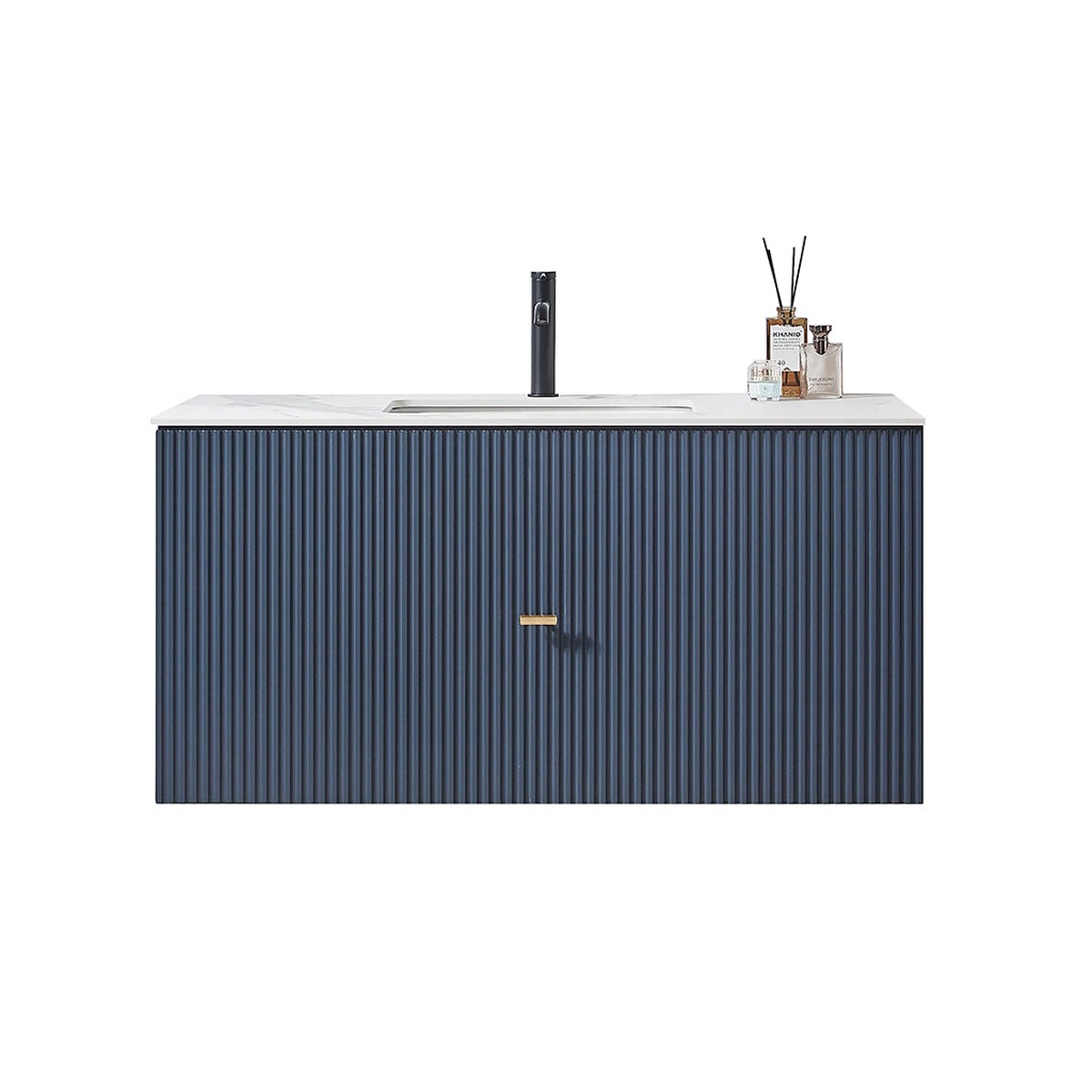 Barcelona 1 Drawer Bathroom Vanity with White Stone Sink - Wall Mount - 42 WoodDark Blue