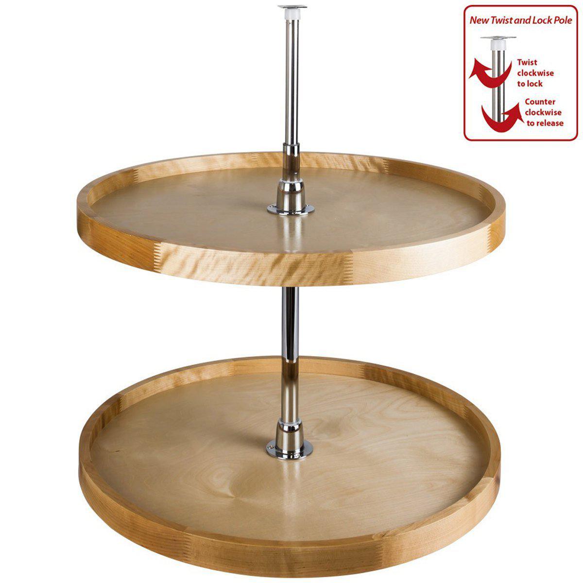 Hardware Resources 18 Diameter Three Shelf Round Wood Lazy Susan Set with Twist and Lock Pole