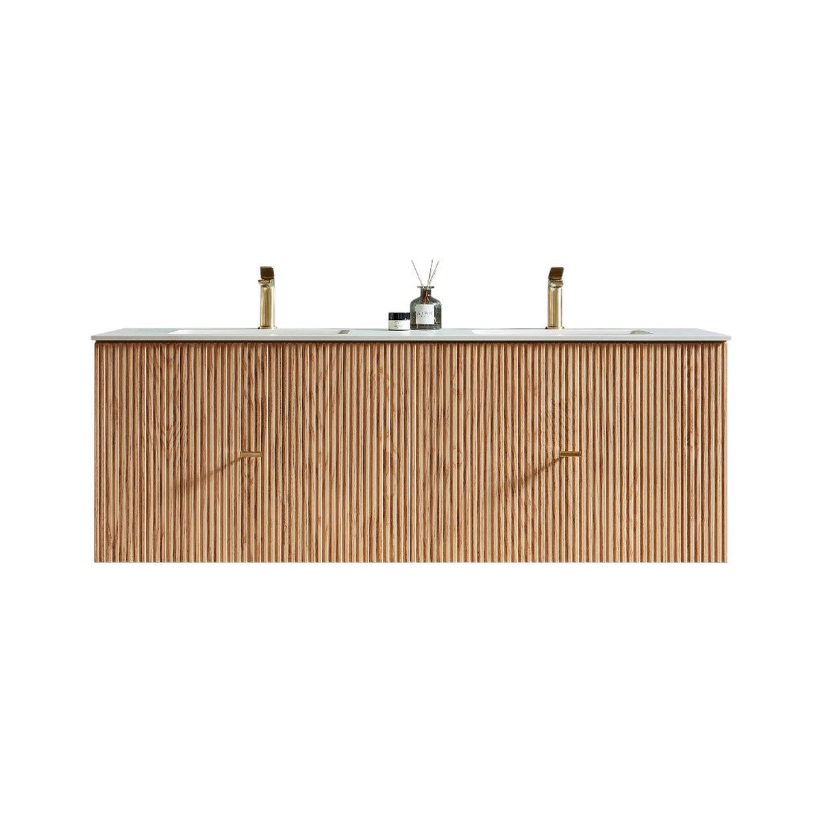 Barcelona 2 Drawers Bathroom Vanity with White Stone Sink - Wall Mount - 60 WoodNatural Oak
